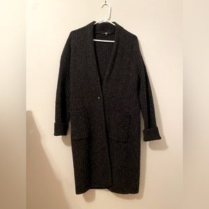 Uniqlo 100% Wool Charcoal Black Long Cardigan